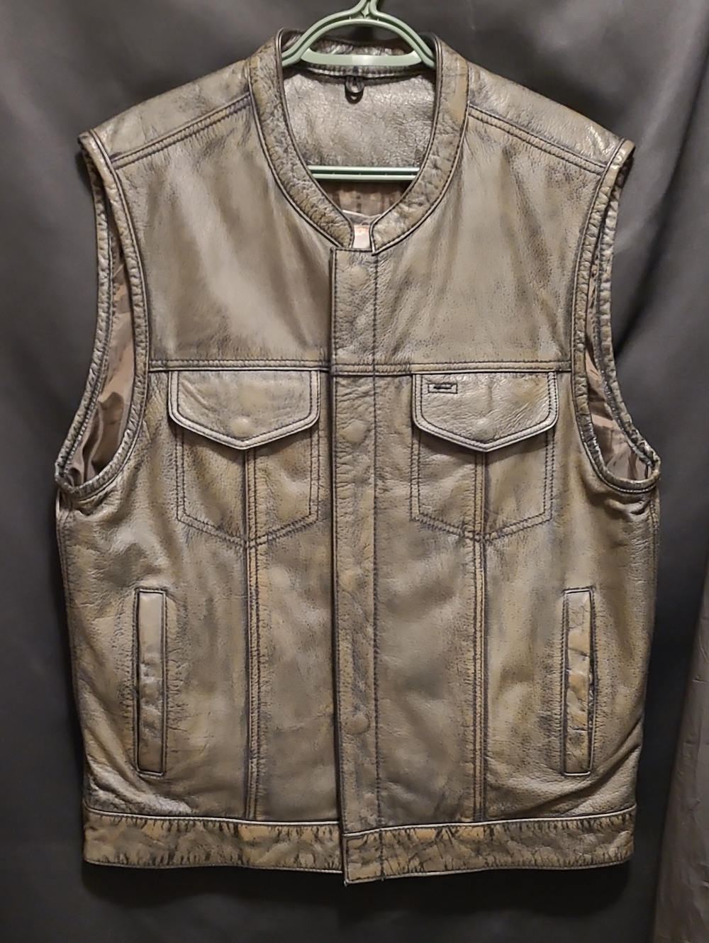 Sleeveless Leather Vest - Gray/brown Boutique Of Leathers Open Road SZ L